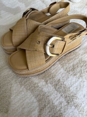 Marc Fisher Beige Woven Espadrille Platform Slingback Sandals